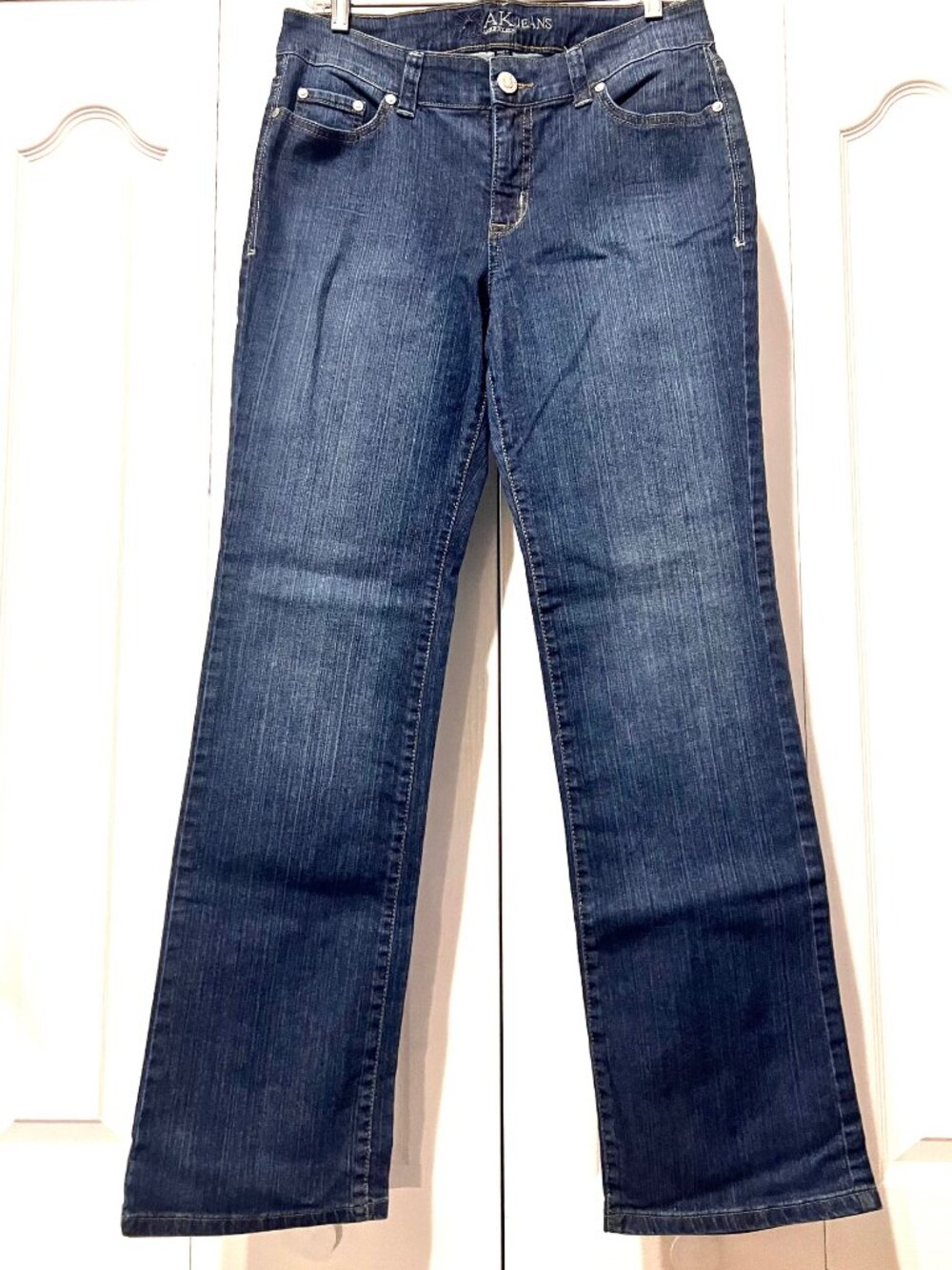 Anne Klein Women's Size 8-Blue Embroidered Pockets-Stretch-Straight Leg-Casual